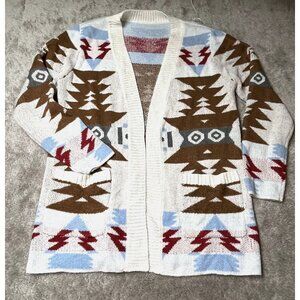 Southwestern Geometric Pattern open Cardigan Sweater Size L Boho Western